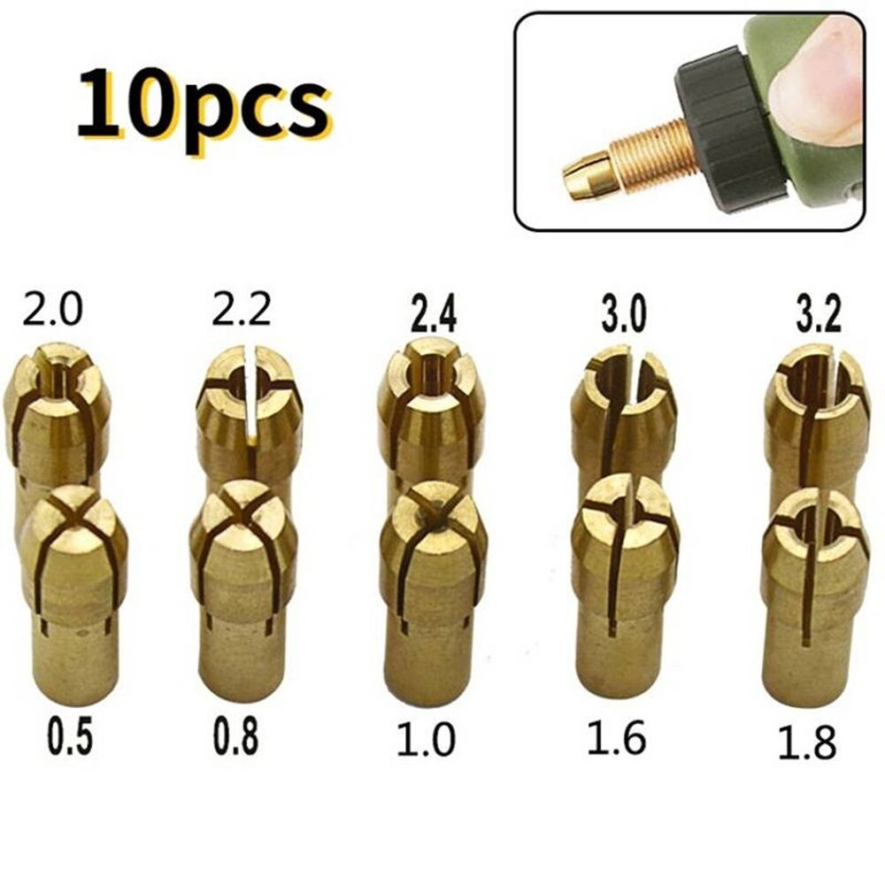 10-Piece Precision Brass Mini Drill Chuck Set - 0.5-3.2mm Adapters for Enhanced